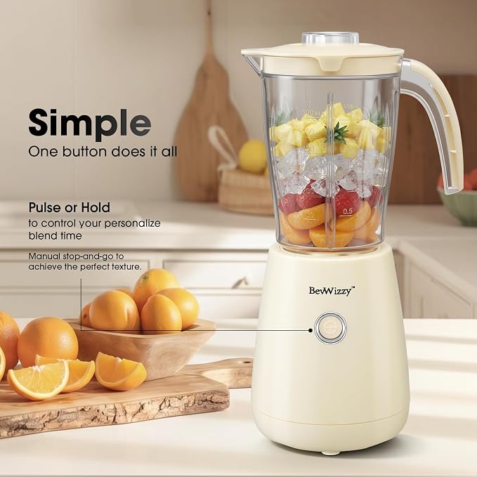 Blenders for Kitchen, 21oz Smoothie Blender, 350 Watt, Ivory | Space Saving, Quiet 70dB, Leakproof & BPA-Free Jar, Easy to Clean, 6 Blades, Blender for Smoothies, Juice and Protein Shakes