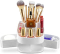 Masirs Small 360 Rotating Makeup Organizer, 5 Compartments, Square White | Small 360 Rotating Makeup Organizer, 5 Compartments, Acrylic Mini Lazy Susan, Vanity Bathroom Counter, Square White