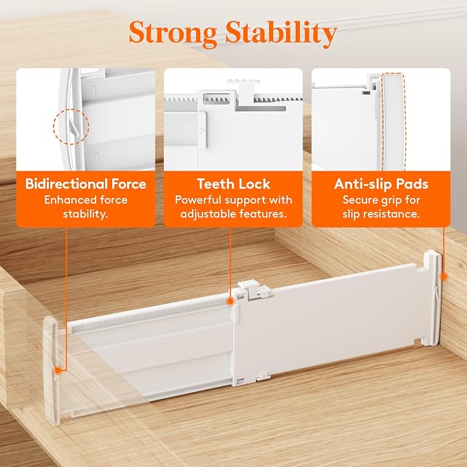 Lifewit 5 Pack 4" High Drawer Dividers, Adjustable Drawer Organizer Clothes | 10.5"-16.5" Expandable White Plastic Separators for Dresser, Kitchen, Cabinet, Nursery, Office, Socks & Underwear Storage