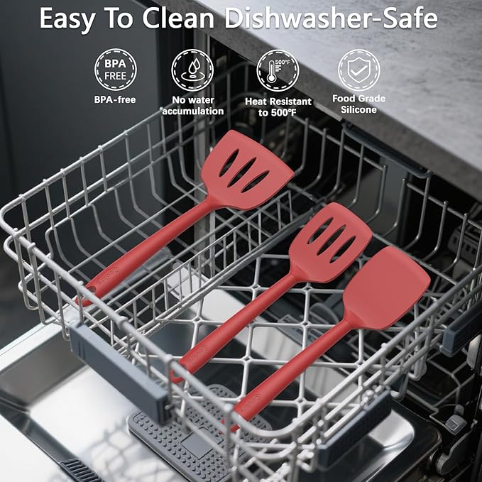 Coukre Silicone Kitchen Cooking Utensils Set, Heat Resistant, 14-Piece | Dishwasher-Safe, Food-Grade Silicone, BPA-Free, Spatulas, Spoons & Turner, Safe for Nonstick Cookware, PureRed
