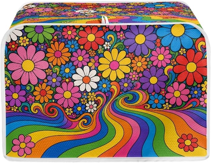 Hippie Floral Print Toaster Cover 2 Slice Anti Fingerprint Toaster Oven Dust Cover Washable Kitchen Appliance Dust Covers, Kitchen Decorations