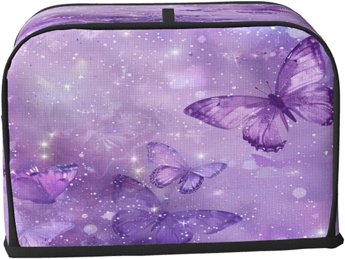 2 Slice Toaster Cover Butterfly Purple Pastel Dust Proof Washable Kitchen Appliance Cover with Pocket, Oxford Fabric Countertop Toaster Protector for Standard Toasters Small Appliances