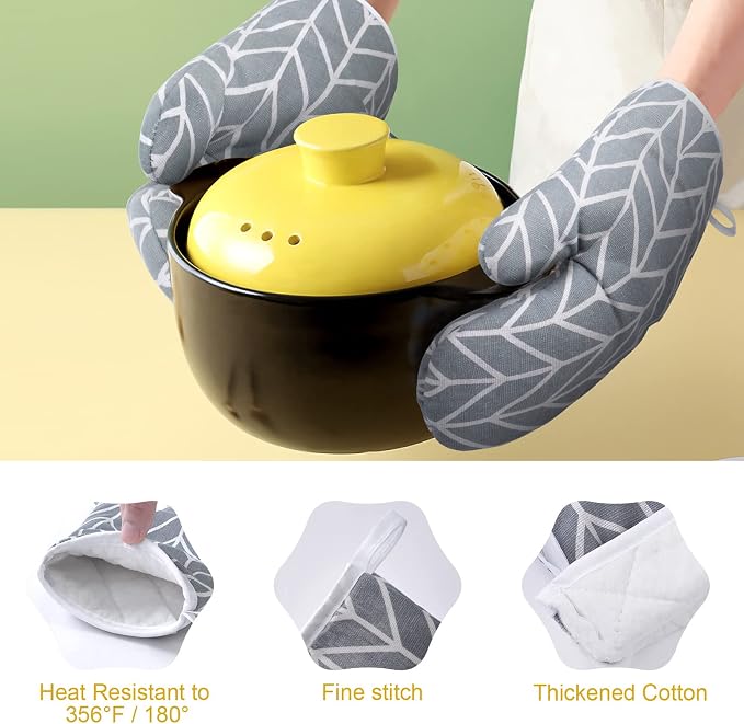 AUAUY Oven Mitts and Pot Holders 6PCS Set, 392°F Heat Resistant BBQ Gloves | Cooking Gloves and Hot Pads Baking Mittens, Top Kitchen Gadgets, Non-Slip Kitchen Mittens for Oven Cooking Baking Grilling