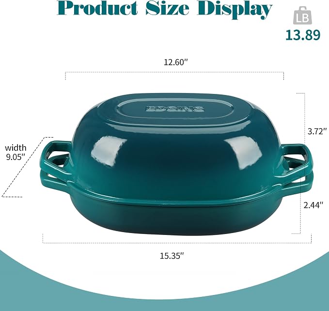 EDGING CASTING Enameled Cast Iron Oval Dutch Oven Pot with Lid, Dutch Oven for Sourdough Bread Baking, Bread Oven, Bread Dutch Oven, Oval Bread Pan, 7qt, Darkcyan
