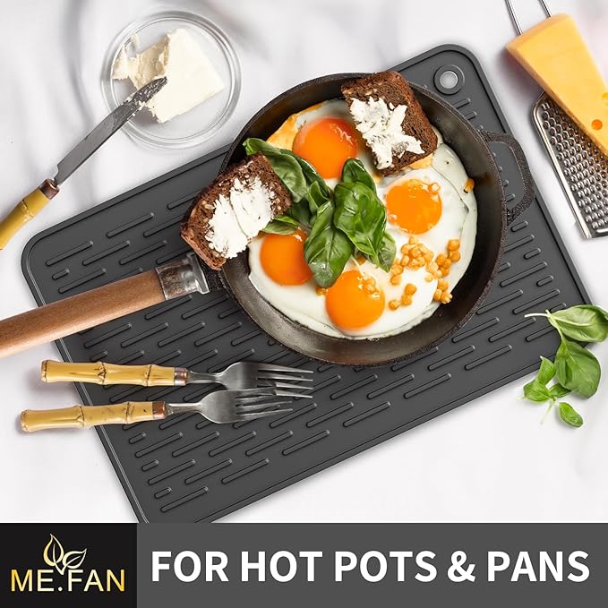 ME.FAN Silicone Dish Drying Mat for Kitchen Counter, Dish Drying Pad for Sink, Refrigerator or Drawer, Countertop Protection Pad S - 12'' x 8'' - Black