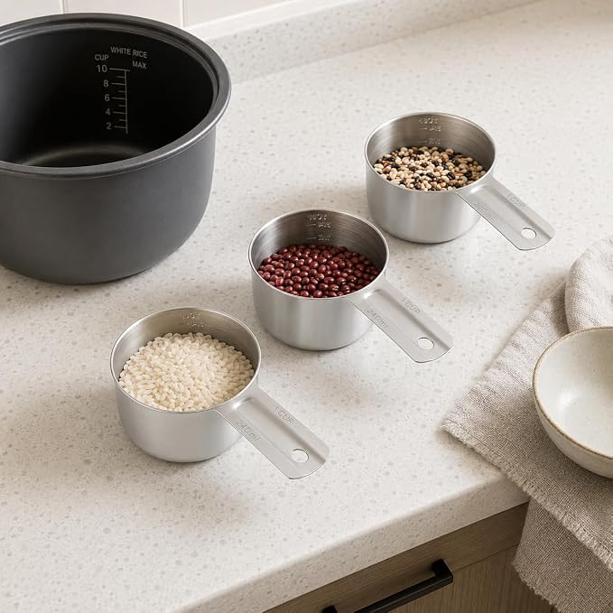 3PCS Measuring Cup, HIA 1 Cup Stainless Steel Metal Measuring Cups with Ergonomic Handle, Great for Wet and Dry Ingredients
