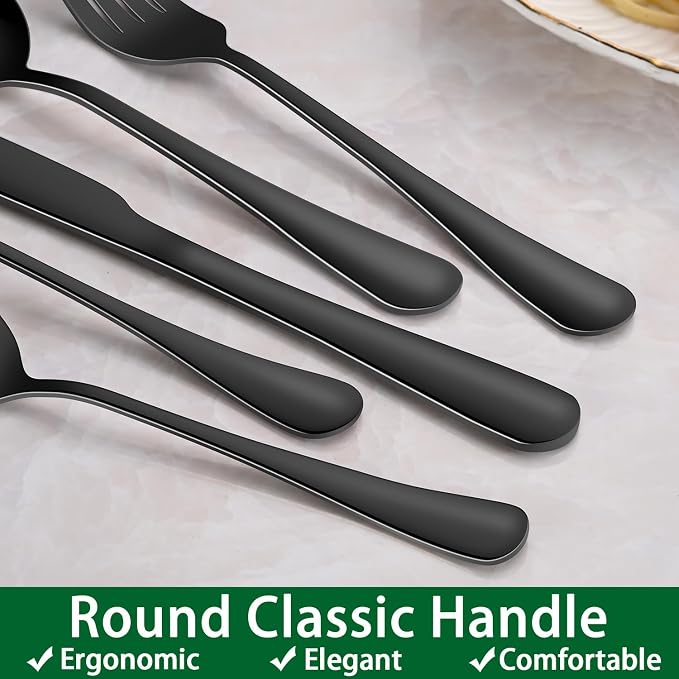 Black 49 Pieces Stainless Steel Flatware Sets With Organizer,Black Silverware Sets With Steak Knives Service For 8,Black Tableware Cutlery Sets For Home Kitchen