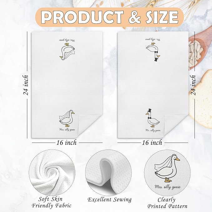 Funny Mr and Mrs Silly Goose Kitchen Towels, Wedding Gifts for Couples Newlyweds Dish Tea Towels for Kitchen Decor, Just Married Gifts Decorative Hand Towels for Bathroom, 16x24 Inch Set of 2