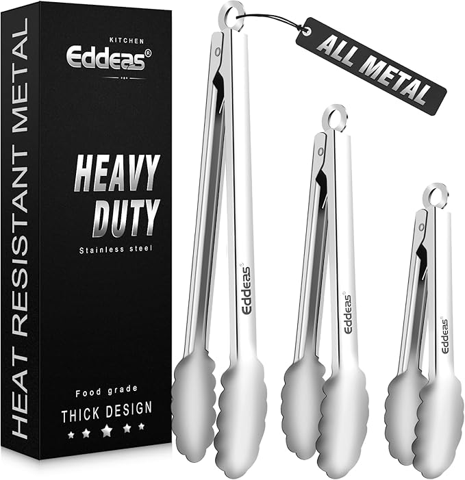 Metal Tongs For Cooking Up To 600°F Kitchen Tongs 3PCS - 9", 12 inch | Heat Resistant 600 Degree, All Stainless Steel Food Tongs,Non-Slip handle, Salad, Grilling, bbq, Dishwasher safe