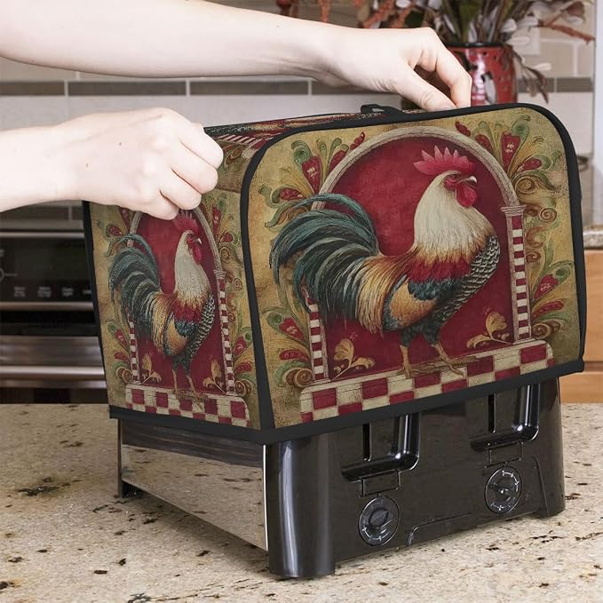 4 Slice Toaster Cover Rooster Vintage Toaster Covers Four Slice Wide Slot Waterproof and Dustproof Covers for Wide Slot Toasters and Small Appliances Kitchen Decor Gifts