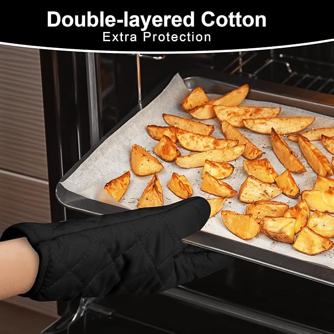 AUAUY 1 Pair Oven Mitts, Heat Resistant BBQ Gloves-Oven Mitts with Recycled Infill Cotton Non-Slip Cooking Gloves for BBQ Kitchen Baking Cooking - Black | Oven Gloves Non-Slip Kitchen Gloves for Oven, BBQ Gloves-Oven Mitts Infill Cotton Cooking Gloves ...