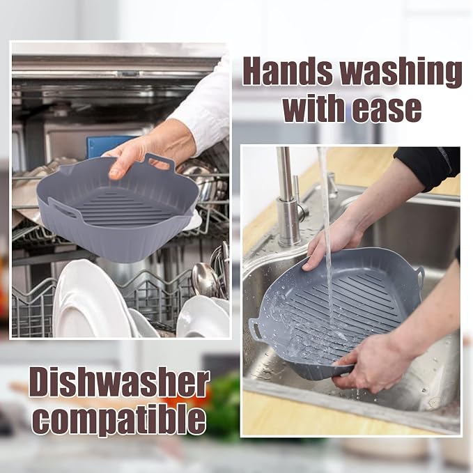 Golden Associate Silicone Liners Square for 6.5 to 7.5 inch Air Fryer, 2 Pcs Non-stick Food-grade Reusable Basket Baking Tray Airfryer Accessories, Top Size 7 inches, Bottom Size 6.3 inches
