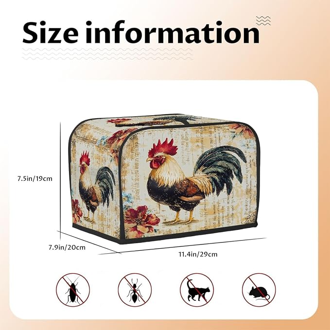 2 Slice Toaster Cover Rooster Rustic Animal Toaster Covers Two Slice Wide Slot Waterproof and Dustproof Covers for Wide Slot Toasters and Small Appliances Kitchen Decor Gifts
