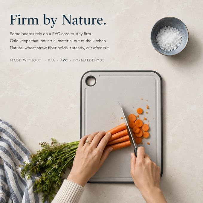 Oslo Non Toxic Food Grade Wheat Straw Cutting Board, BPA Free, Formaldehyde Free, Dishwasher Safe, Non Slip With Juice Groove, Gentle On Knives, 15 x11