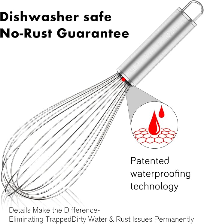 OYV 304 Stainless Steel Whisk Set, Dishwasher Safe Rustproof Metal Whisk, Professional Balloon Wire Whisks for Kitchen Cooking, Perfect For Blending, Whisking, Baking, Beating, 3 Packs (8" 10" 12")