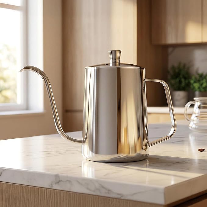 PARACITY Pour Over Kettle, 20 oz Stainless Steel Camping Drip Coffee Pot | Long gooseneck spout controls flow for even brewing; the hanging-ear handle and lid suit coffee or tea at home or outdoors