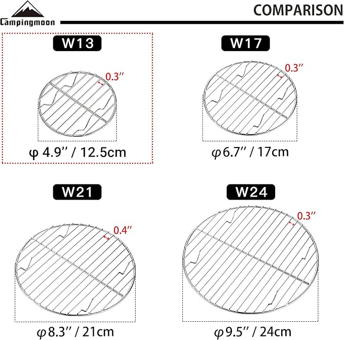 CAMPINGMOON φ4.9-inch Round Stainless Steel Cooking Grid Grill Fits for Backpacking Pocket Stove W13