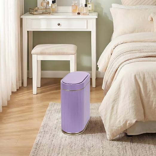 ELPHECO Bathroom Sensor Trash Can, 2 Gallon, Automatic Lid, Purple | IPX5 Waterproof Garbage Can, Slim Plastic Wastebasket, Trash Bin for Office, Bedroom and Living Room