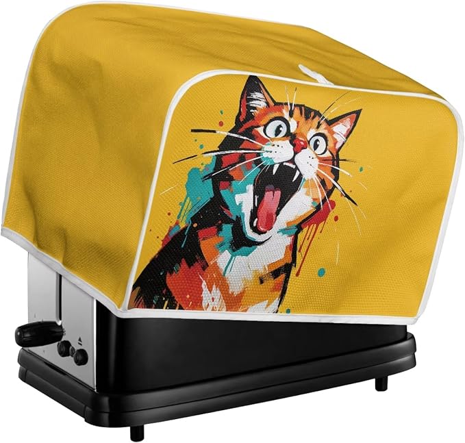 Ginger Cat Print 4 Slice Toaster Cover Anti Fingerprint Toaster Oven Dust Cover Washable Small Kitchen Appliance Dust Covers, Kitchen Decorations, Yellow