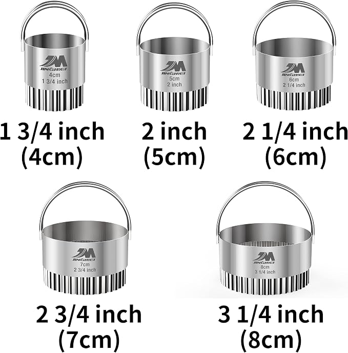 Fluted cookie cutter Set 1.75inch 2inch 2.25inch 2.75inch 3.25inch, Stainless Steel Round Biscuit Cutters with Handle, Wave Cookies Cutter with Fluted Edge, Baking Dough Tools, 5pcs GIFT