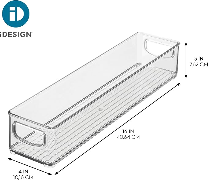 iDesign Slim Clear Plastic Storage Bin Organizer, Extra Long Narrow | Stackable, For Kitchen and Pantry