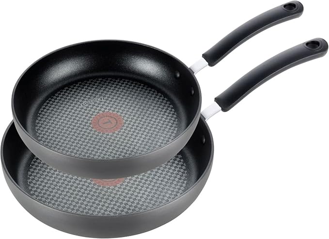T-fal Ultimate Hard Anodized Nonstick Fry Pan Set 2 Piece, 10, 12 Inch, Oven Broiler Safe 400F, Cookware, Pots and Pans Set Non Stick, Kitchen Frying Pans, Cooking Skillets, Dishwasher Safe, Grey | Titanium nonstick coating, Thermo-Spot heat indicator,...