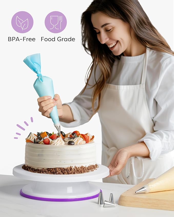 Kootek 71 Cake Decorating Kit Baking Supplies Tools for Beginners & Pros | Cake Stand Turntable, Icing Piping Tips, Disposable Reusable Pastry Bag, Spatulas, Video Tutorial, Pattern Chart