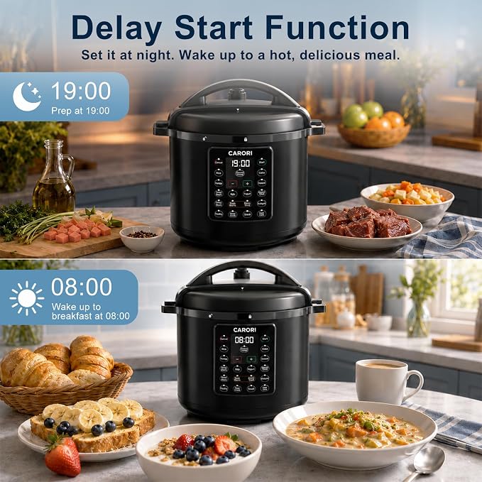 8Qt Electric Pressure Cooker 12-in-1, 1200W Stainless Steel Multi-Cooker, Slow Cook, Rice Cook, Steamer, Sauté, Yogurt Maker, Warmer & Sterilizer, Safer Venting Design with Recipe Book, Black