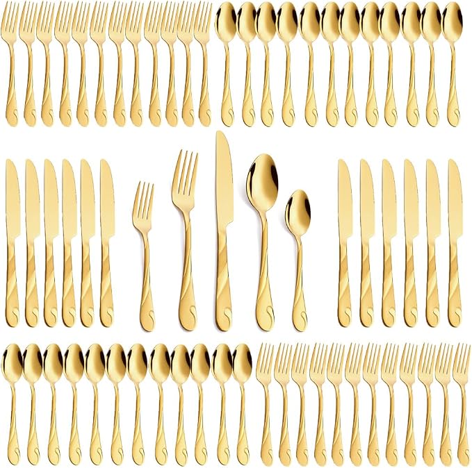 Gold Silverware Set for 12, 60-Piece Stainless Steel Flatware Set