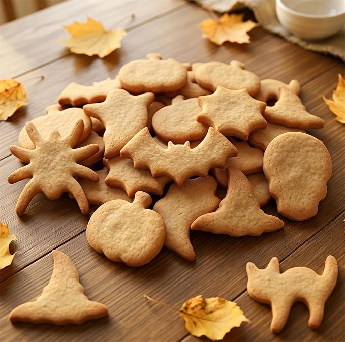 Halloween Cookie Cutters Set 9 Pieces, Metal Cookie Cutters Shapes - Bat, Ghost, Pumpkin, Cat, Witch's Hat, Spider, Spider Web, Skull, Tombstone, Stainless Steel Biscuit Molds for Party Decorations