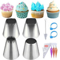 4PCS Extra Large Piping Tips Set, Stainless Steel Jumbo Icing Tips (F02 F06 9FT R22L) Round Star Square Wide for Cake Cupcake Cookie Eclair Churro Meringue