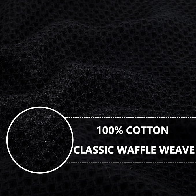 Homaxy 100% Cotton Waffle Weave Kitchen Dish Cloths 6-Pack, Black | 12 x 12 Inches, Ultra Soft Absorbent Dish Towels, Quick Drying Dish Rags with Hanging Loop