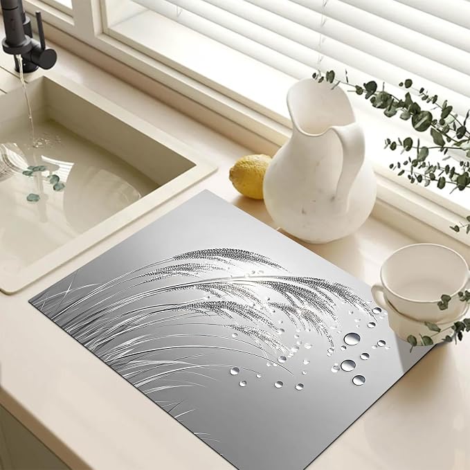 HOMETITUTE Stove Top Cover 28x20 Silver Reed Dew Diatomite Mat