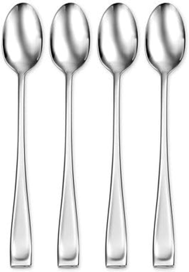 Oneida Moda Iced Tea Spoons Silverware Set for 4, Flatware | mirror finish | long handle | dishwasher safe, cutlery set, utensil set, kitchen essentials, serving utensils