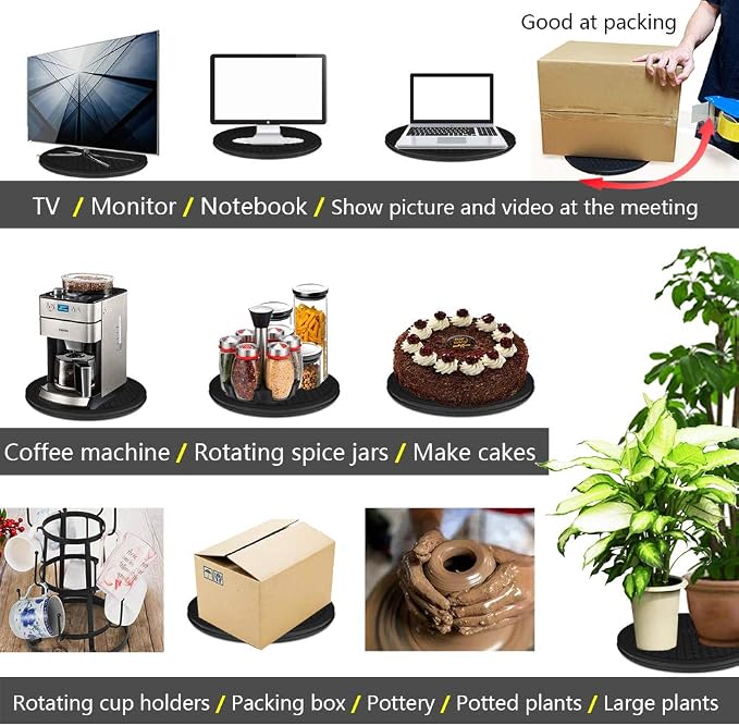 16 Inch Lazy Susan Turntable - Heavy Duty Rotating Swivel Steel Ball Bearings - Flat Base Stand for TV/Computer/Monitor/Arts/Crafts/Bonsai/Statue/Cabinet Organizer (2 Pack/Black)
