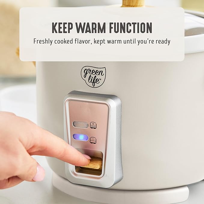 GreenLife Rice Cooker with Removable PFAS-Free Ceramic Nonstick Pot, 3-Cups Uncooked/6-Cups Cooked, Grains & Oatmeal Multicooker, Compact One-Switch Design, Auto Keep Warm, Easy Clean, Cream