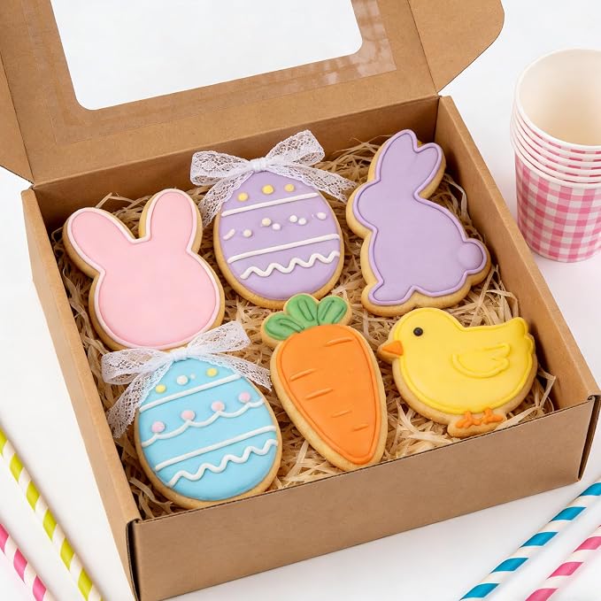 Easter Cookie Cutters, 5 Pcs Chick Carrot Egg Bunny Rabbite Shapes Metal Cookie Cutters, Stainless Steel Cutter Sets Biscuit Fruit Cutter for Easter Holiday Home Baking Kit Birthday Party Supplies