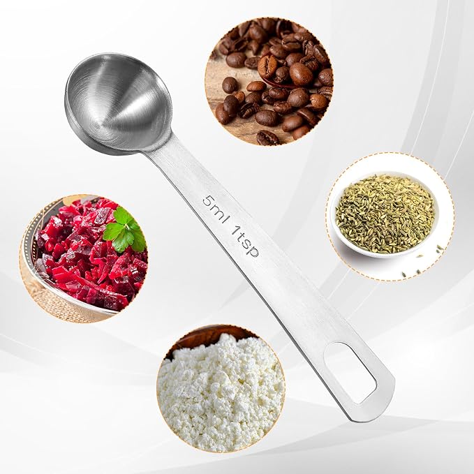Lusofie 2 Pcs 1 Teaspoon Measuring Spoons 5ml Mini Spoons Stainless Steel Measuring Spoons For Kitchen Cooking Spoon Coffee Spoon (Silver)