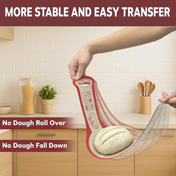 Silicone Bread Sling for Dutch Oven, 2 PCS Non-Stick Reusable Bread Baking Mats with Long Handles, Seamless Design Easy to Transfer Sourdough Sling Silicone Sourdough Sling Dough (Round/Oval Red)