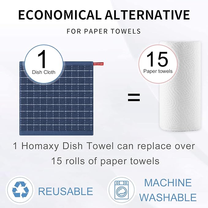 Homaxy 100% Cotton Terry Kitchen Dish Cloths, 6 Pack, Navy Blue | Ultra Soft and Absorbent, Suitable for Drying and Washing Dishes