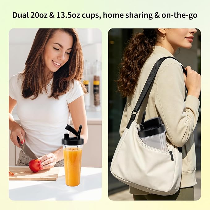 TuGoBlend Mini Blender with 2 Portable Cups (20oz + 13.5oz), 4-Blade Stainless Steel Blade Base, Personal Blender for Smoothies, Shakes, Juices, BPA-Free for Home, Office, Gym & Travel
