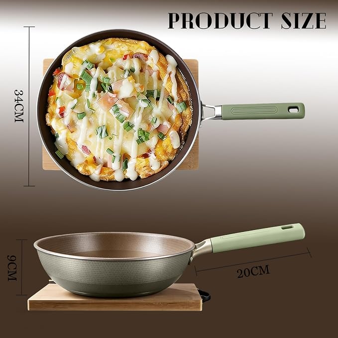Titanium Pans for Cooking,13.39 Inch Non Stick frying pan with Lid | Large Family Size Wok ,Even Heating Fry Pan ,PFOA/PTFE Free Cookware,for Nduction,Gas Cooktops,Ceramic,Electric Stove