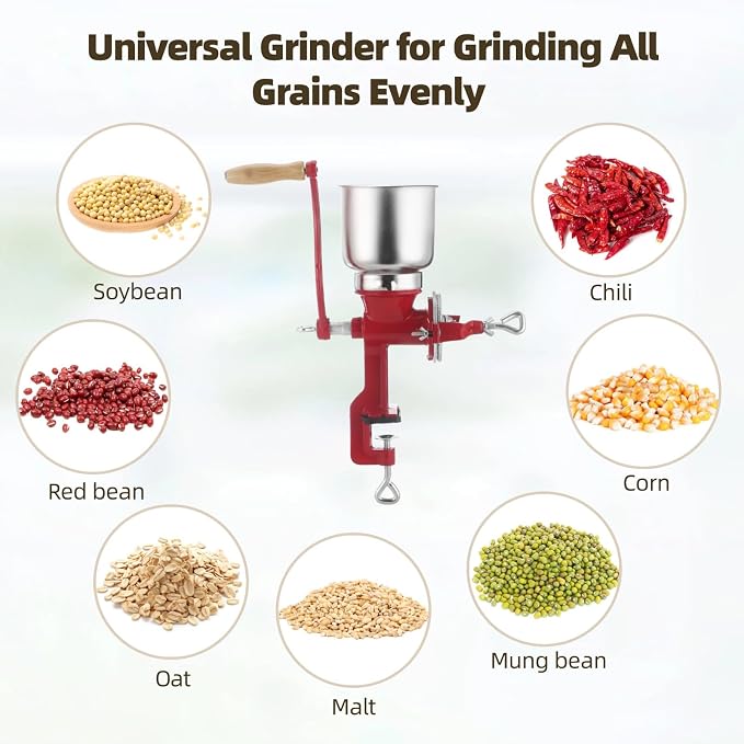 Corn Grinder Grain Manual,Cast Iron Crank Corn Grain Mill Grinder with High Hopper,Hand Powered Flour Mill,Wheat Grinder with Adjustable Coarseness & Wooden Handle for Home,17.7" Tall & 5.5" Hopper
