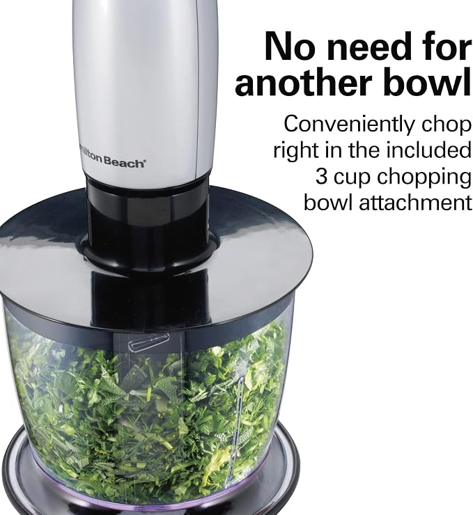 Hamilton Beach 4-in-1 Electric Immersion Hand Blender with Handheld Blending Stick, Whisk + 3-Cup Food & Vegetable Chopper Bowl, 2-Speeds, 225 Watts, Silver and Stainless Steel (59765) | Handheld Blending Stick | Whisk | 3-Cup Vegetable Chopper Bowl | ...