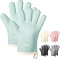 MAD SHARK Silicone Oven Mitts with Fingers Heat Resistant 450°F in Kitchen | Waterproof & Non-Slip Oven Gloves,Cotton Lined Silicone Kitchen Mitts for Baking Cooking Barbecue,Women (Green)
