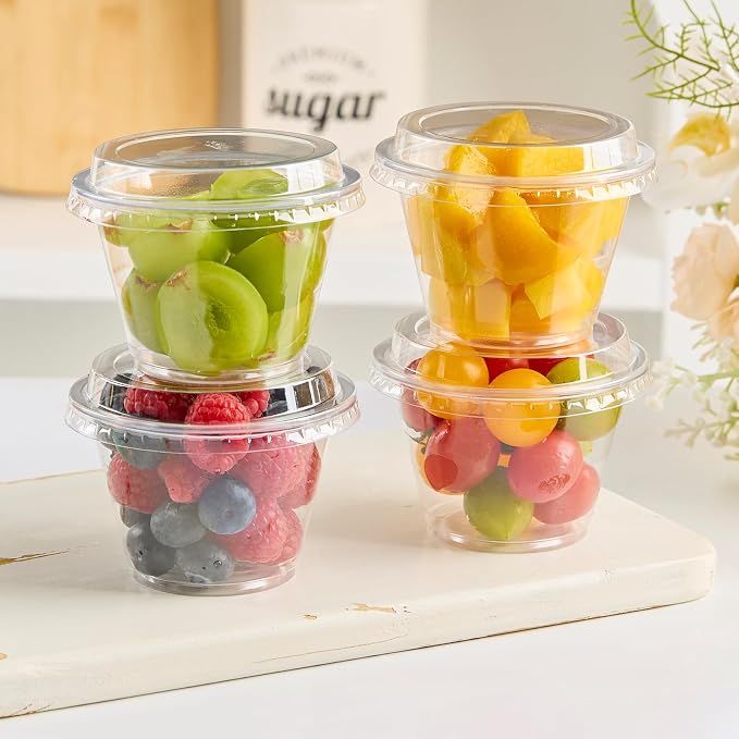 6 oz Plastic Dessert Cups with Lids, 100 Pack | Small Clear Parfait Cups, Mini Plastic Cups with Lids, for Cakes, Puddings, Fruits, Ice Creams, Dessert Shot Glasses, Bulk