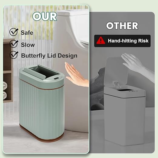 ELPHECO Motion Sensor Bathroom Trash Can with Lid 2 Gal Automatic Trash Can | Butterfly Lid, Room Decor Bathroom Accessories, Motion Sensor Wastebasket Garbage Can, Kitchen Living Room Office, Sage Green