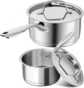 MICHELANGELO Stainless Steel Saucepan Set with Lids, 1QT & 2QT Small Sauce Pans, 304 Stainless Steel Sauce Pot Set with Tri-Ply Base, Induction Compatible, Dishwasher Safe, for Milk, Sauce, Soup