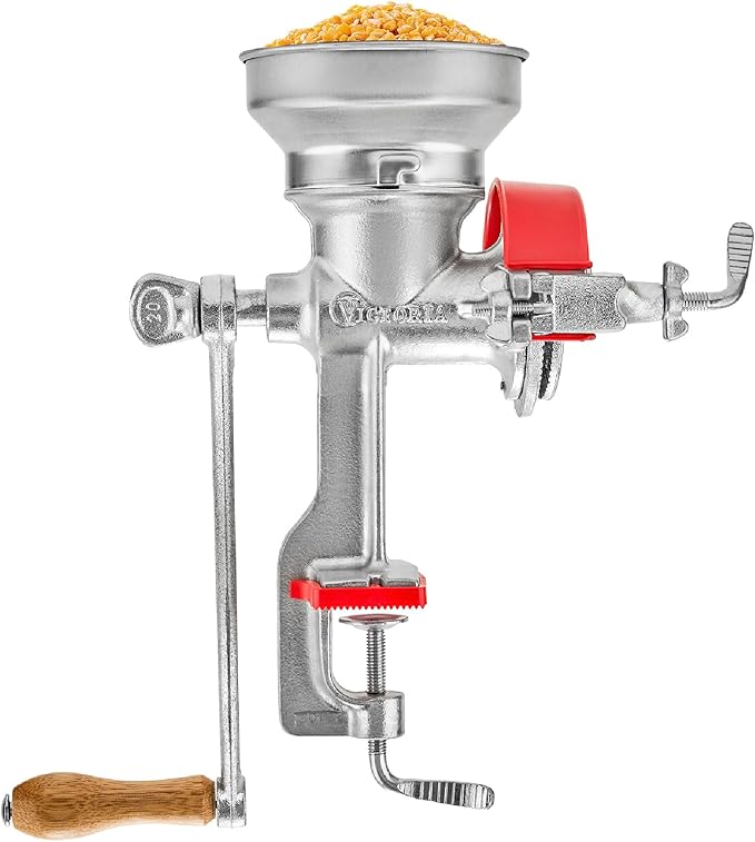 Victoria Manual Cast Iron Grain Mill with Low Hopper, Premium Corn-Grinding Mill and Grain Grinder, Made in Colombia | Premium Corn-Grinding Mill and Grain Grinder, Made in Colombia