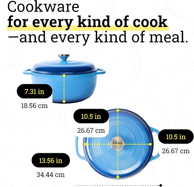 Lodge Essential Enamel Cast Iron Dutch Oven 6 Quarts - Perfect for Bread Baking, Braising, Marinating & Slow Cooking, Features Moisture-Sealing Lid & Dual Handles, Kitchen Essentials, Caribbean Blue